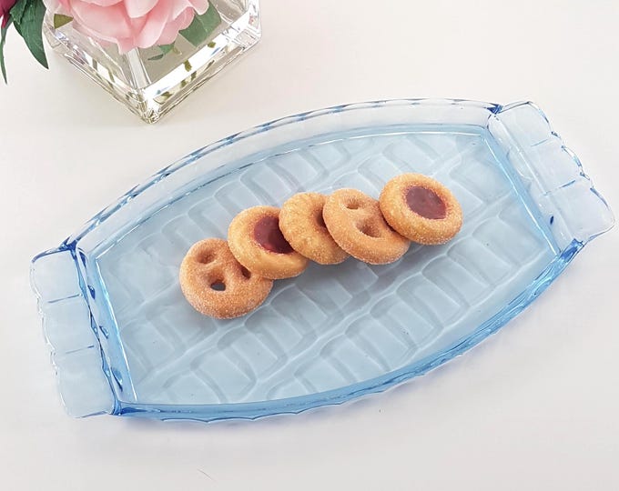 Light Blue Glass Rectangular Tray with Handles, 13 x 8 inch