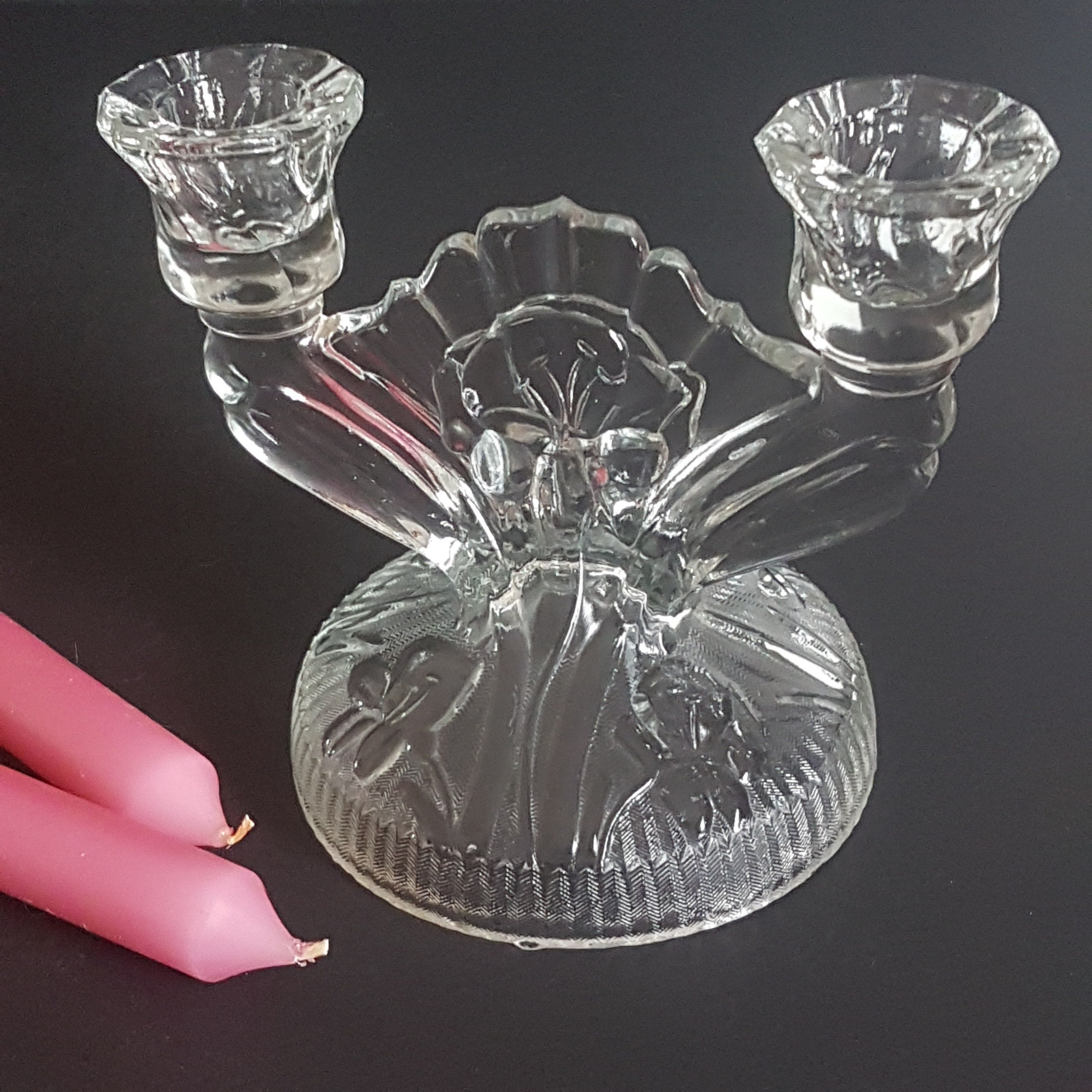Iris and Herringbone Double Light Candlestick Holder