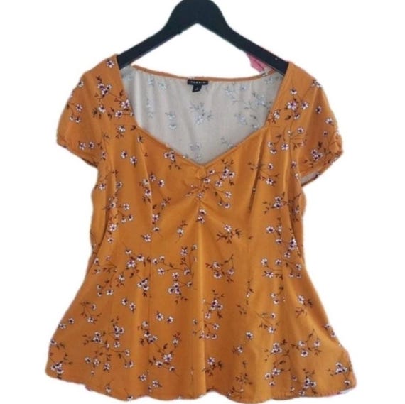 Torrid Golden Orange Floral Stretch Challis Fit & Flare Top, Size 0