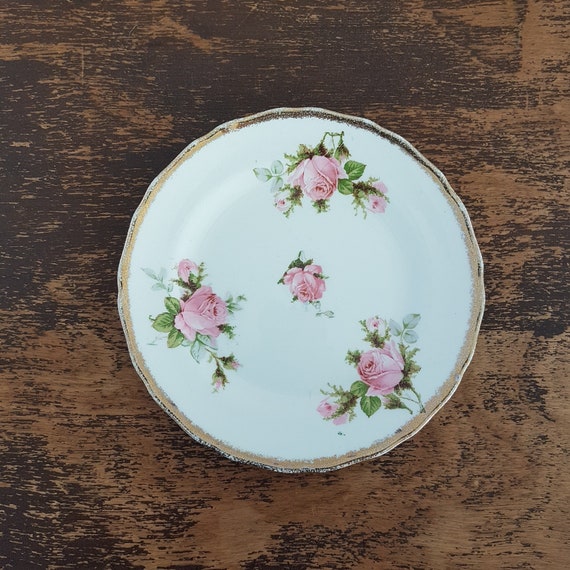 Vintage Cannonsburg China Hallmark Rose Dessert Plates - Set of 4 with 22kt Gold Trim