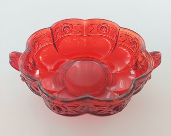 Vintage Jeanette Glass Aztec Rose Bowl: Red Flashed Pressed Glass, 1950s