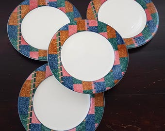 Victoria & Beale Heritage 4pc Salad Plates Set - Retro Geometric Marbled Dinnerware