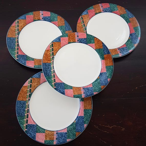 Victoria & Beale Heritage 4pc Salad Plates Set - Retro Geometric Marbled Dinnerware