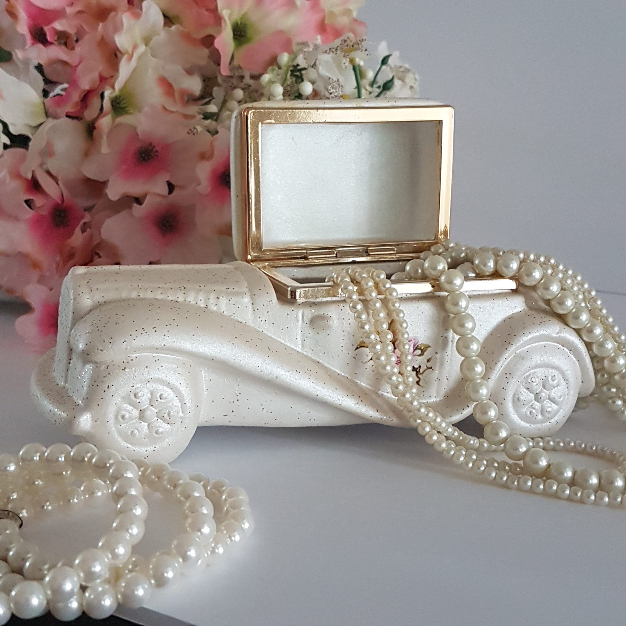 Vintage Berger Italian Porcelain Car Jewelry Box, Old Style Automobile