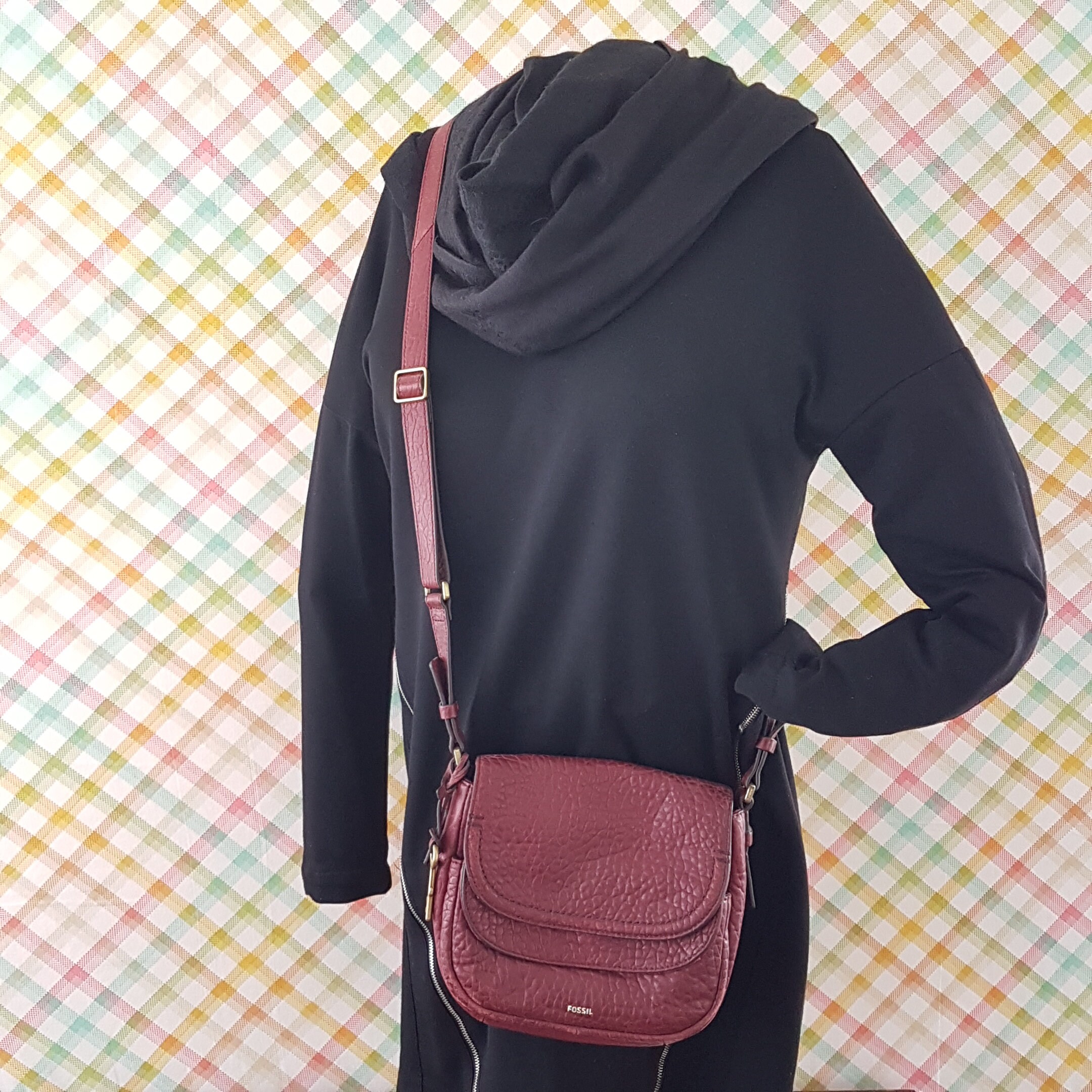FOSSIL Leather Crossbody Bag Burgundy Red Etsy Ireland
