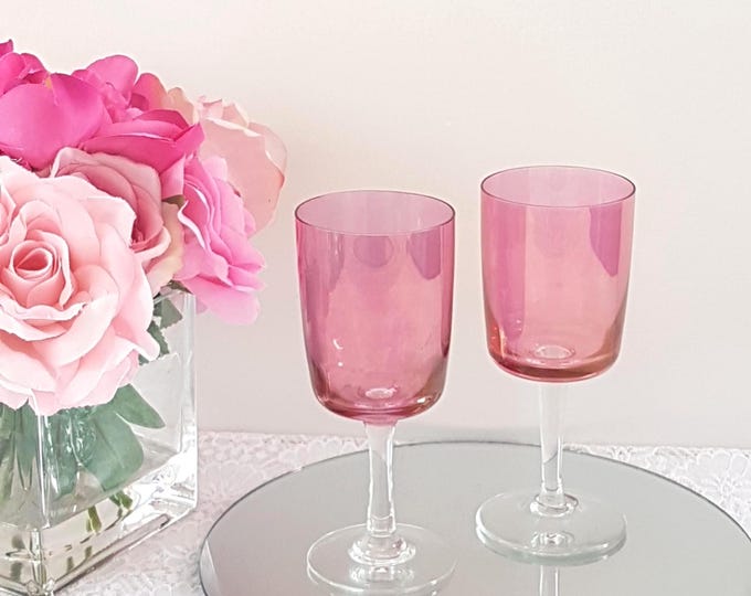 8oz Wine Goblets in Pink Bohemian Glass