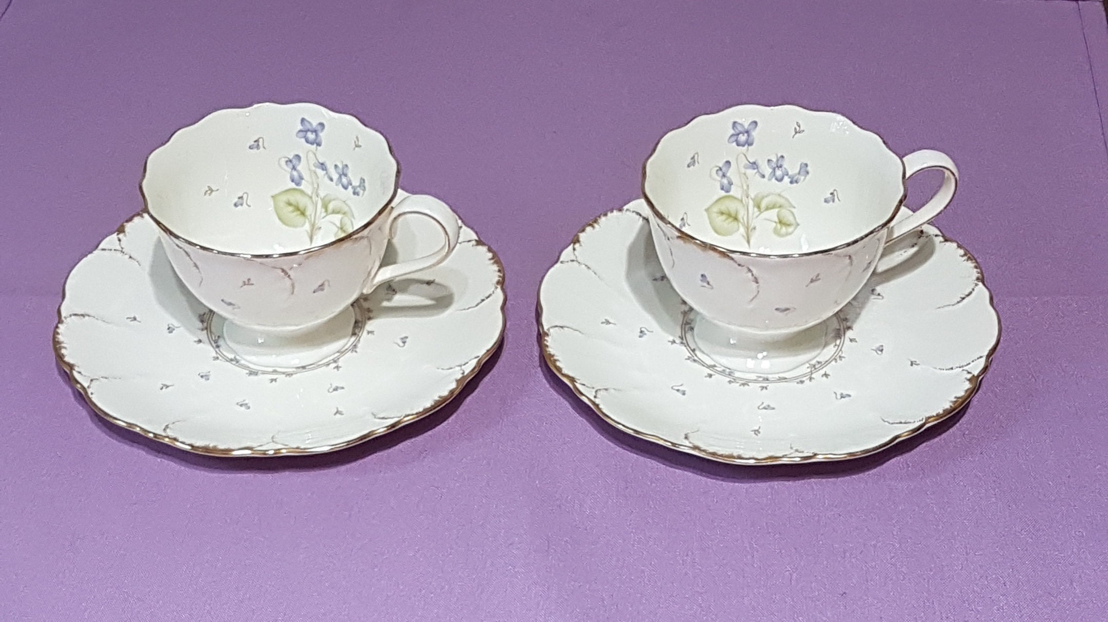 Vintage Mikasa China, Set of 2 Tea Cups and Matching Side Plates