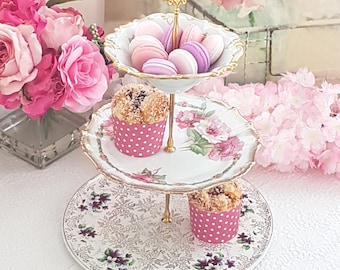 Elegant Handmade 3-Tier Cake Stand with Bowl Topper: Wedding & Party Dessert Display Tray