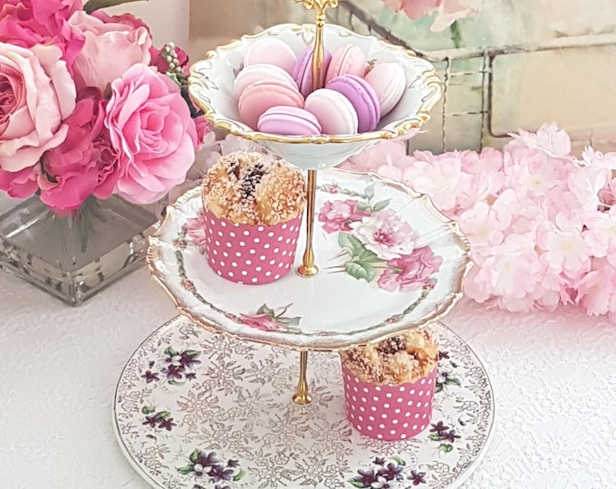 Elegant Handmade 3-Tier Cake Stand with Bowl Topper: Wedding & Party Dessert Display Tray