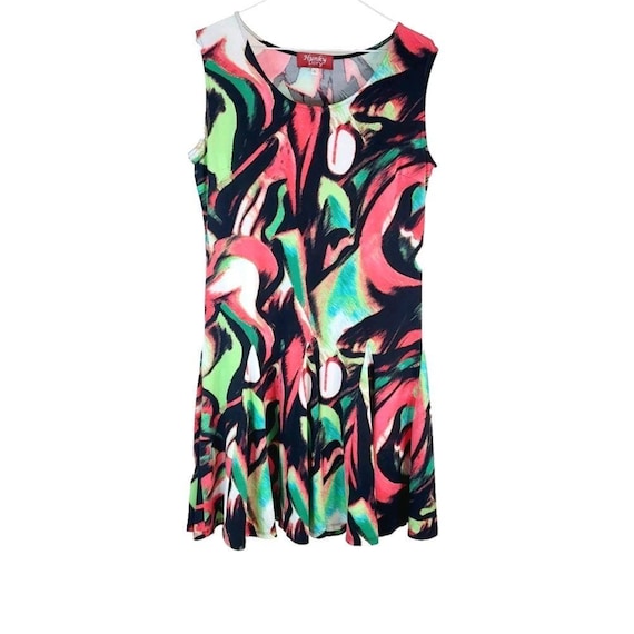 Vintage Hunky Dory Sleeveless Abstract Print Dress - Multi-Color Bohemian Summer Knee-Length Dress