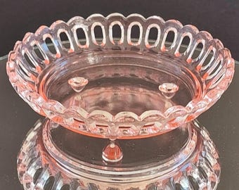 Vintage Anchor Hocking Old Colony Pink Depression Glass 6 Inch Lace Edge Candy Bowl