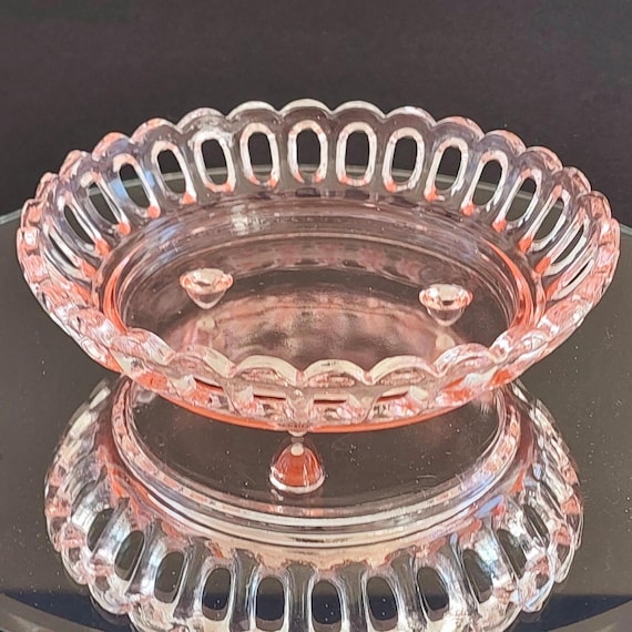 Vintage Anchor Hocking Old Colony Pink Depression Glass 6 Inch Lace Edge Candy Bowl