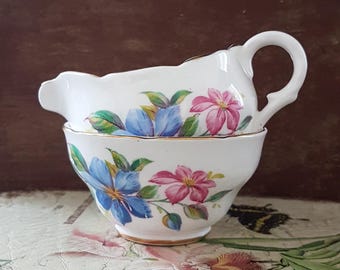 1940s English Bone China Melba Ware Cream and Sugar Set