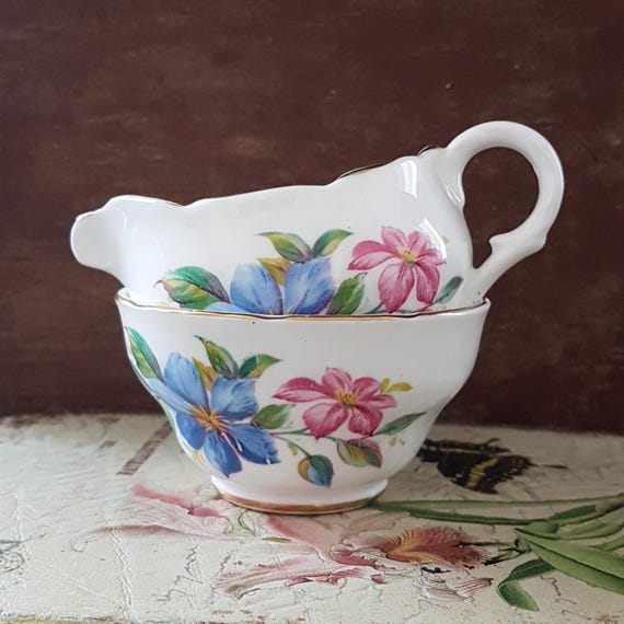 1940s English Bone China Melba Ware Cream and Sugar Set