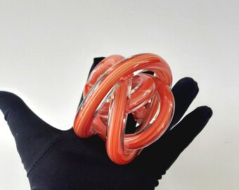 Red Swirl Hand-Blown Art Glass Infinity Knot Sculpture - Modern Tabletop Centerpiece Decor