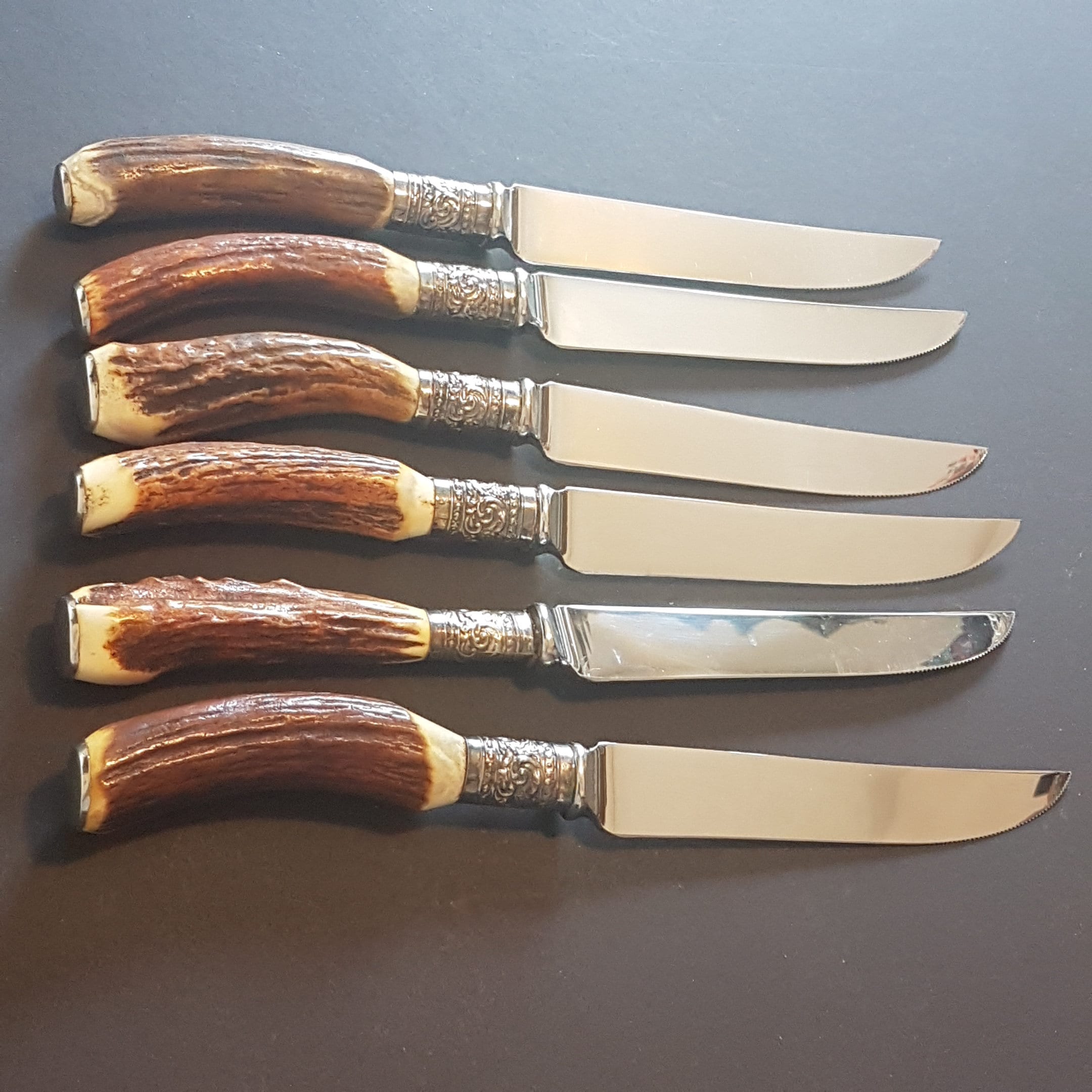 Vintage Genuine Stag Handle, Antler Handle, Steak Knife Set, Set of 6