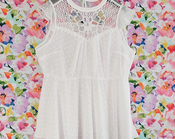 Elegant Women's Peplum Chiffon Blouse with Crochet Trim & Clip Dot Pattern - Plus Size
