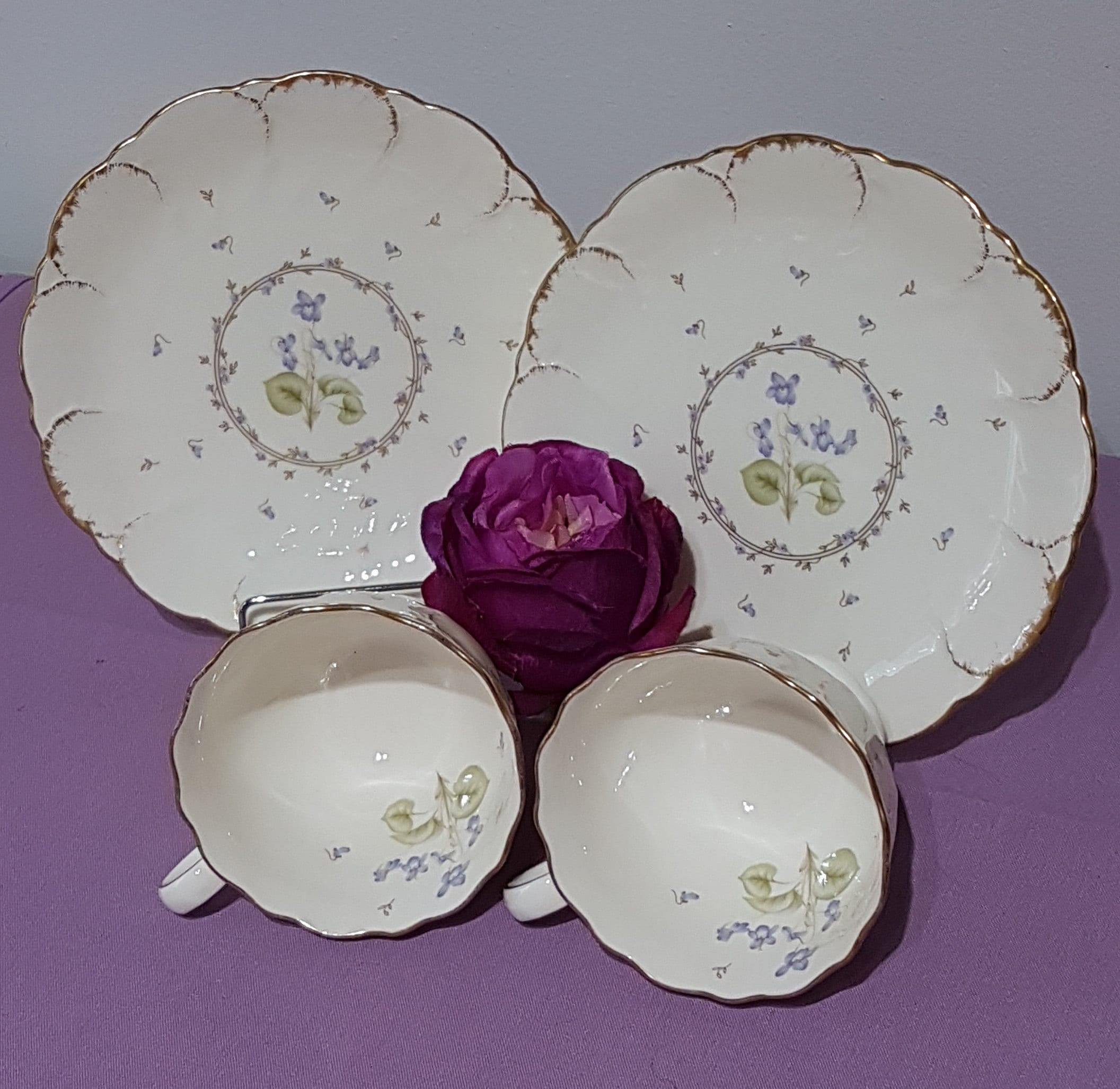 Vintage Mikasa China, Set of 2 Tea Cups and Matching Side Plates