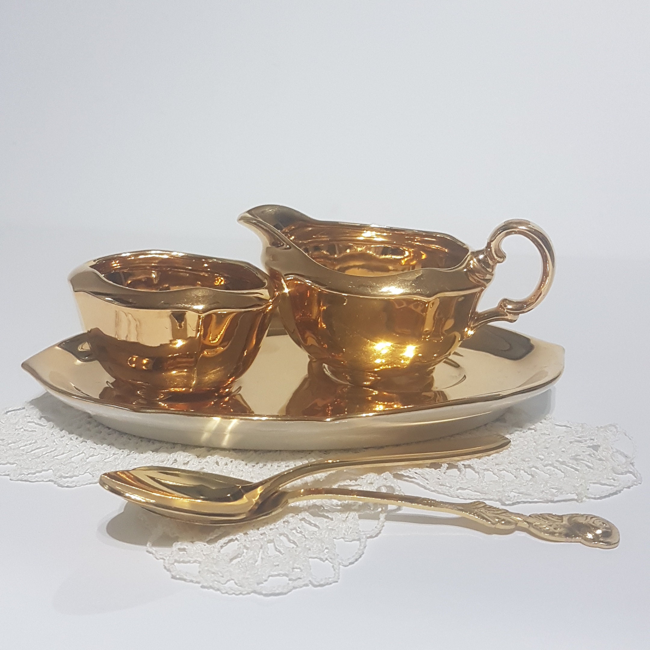 Royal Winton Grimwades GOLDEN AGE Personal Cream Sugar Tray Set, Petite
