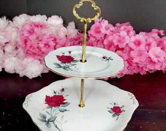 Royal Albert Bone China 2 Tier Cake Stand Vintage Tea Party Serving Tray Centerpiece
