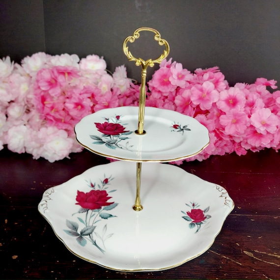 Royal Albert Bone China 2 Tier Cake Stand Vintage Tea Party Serving Tray Centerpiece
