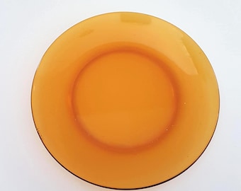 Vintage Duralex Amber Glass Salad Plates Set of 4 - French 7.25 inch Pressed Glassware