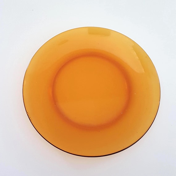 Vintage Duralex Amber Glass Salad Plates Set of 4 - French 7.25 inch Pressed Glassware