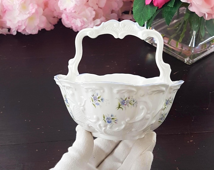 Queen's Bone China Small Candy Basket, Countryside Series Forget-Me-Not, Unique Tea Party Sugar Bowl