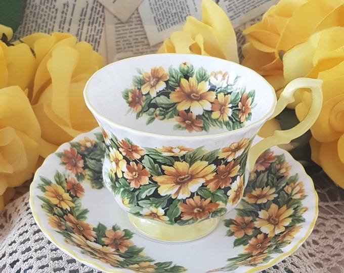 1970s Royal Albert Marguerite Fragrance Series Yellow Daisy Teacup - Vintage Bone China from England