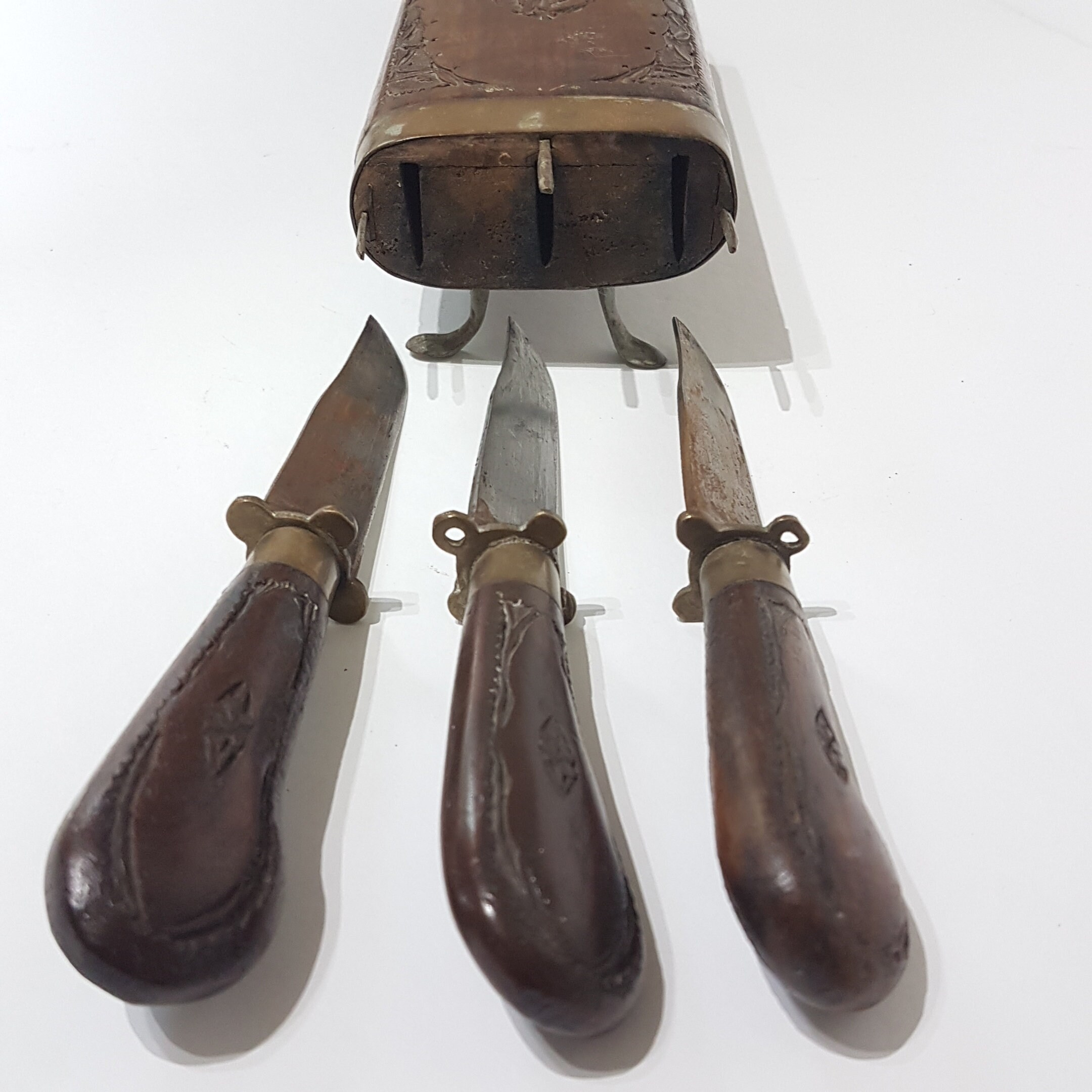 Vintage Ornate 6pc Steak Knife Set, Wooden Hand Carved Handles with