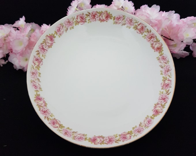 Antique French Limoges Porcelain Pedestal Bowl with Pink Roses, VS Limoges Victor Sigel, 1908-1932