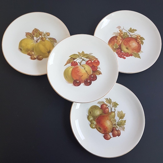 Myott Fine Ironstone Salad Plates: Fruit & Nut Design, Set of 4