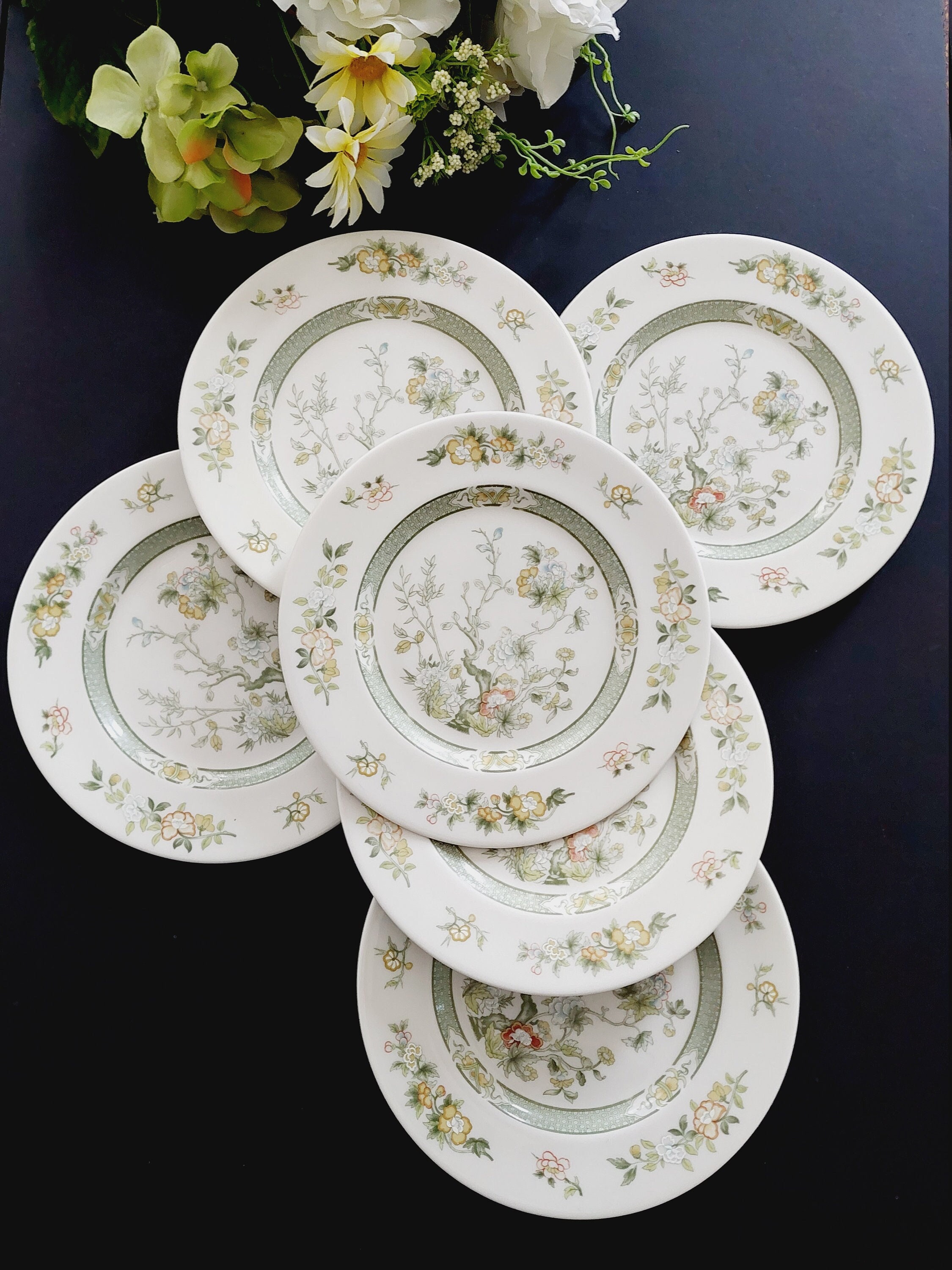 Salad Plates, Royal Doulton TONKIN TC1107, Green Indian Tree, 8 Inch