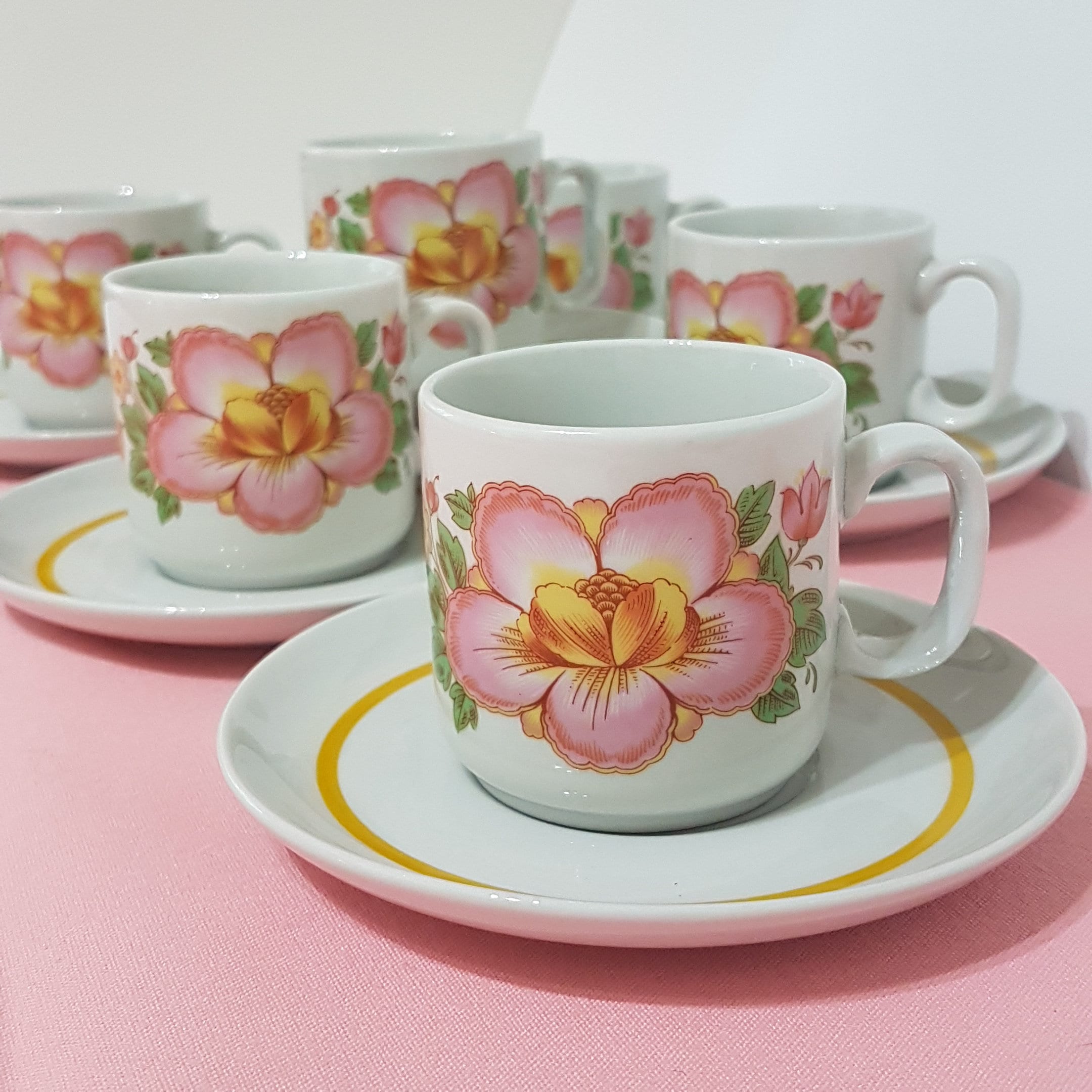 Spring Flowers with Hummingbird Fine Porcelain Latte Cups Tea Set