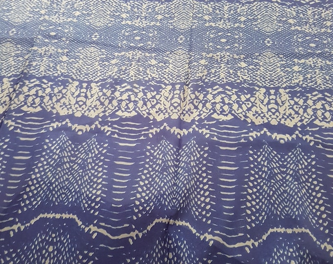 Vintage Blue Silk Scarf with Silver Gray Design, MOSI Silk Shoulder Wrap