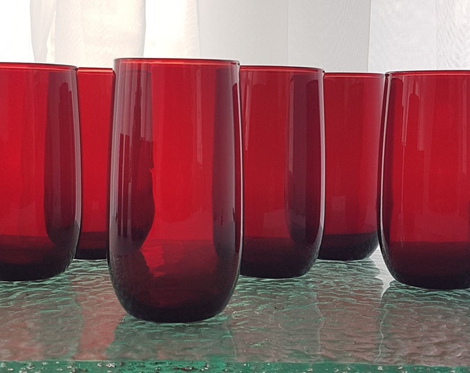 Anchor Hocking ROLY POLY Royal Ruby Red 13oz Cocktail Glasses, Set of 6 Water Glasses