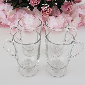 Libbey Clear Pedestal Irish Coffee Mugs - Set of 4 Footed Glass Cups for Hot Drinks