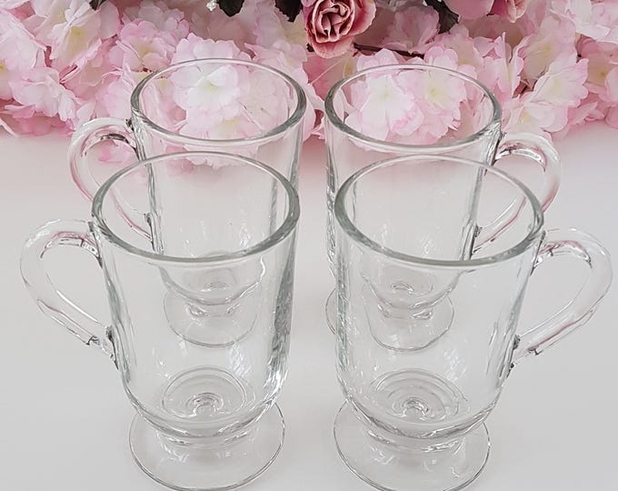 Libbey Clear Pedestal Irish Coffee Mugs - Set of 4 Footed Glass Cups for Hot Drinks