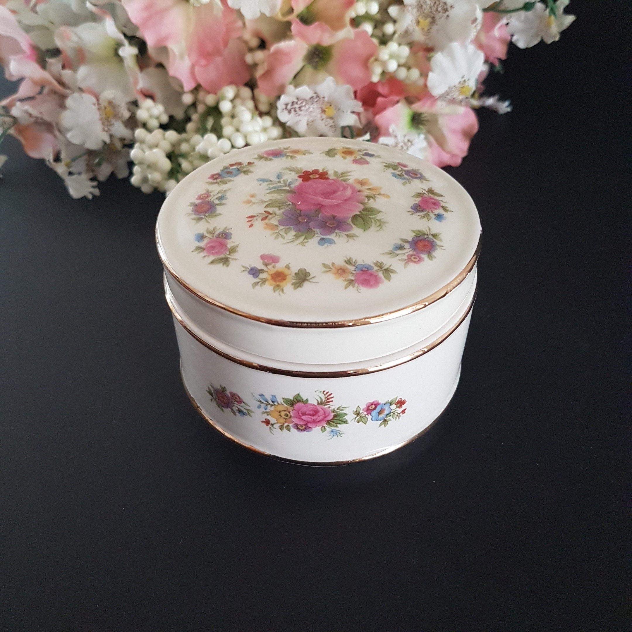 Vintage Sadler Porcelain Trinket Box with Lid Pink Cabbage Etsy