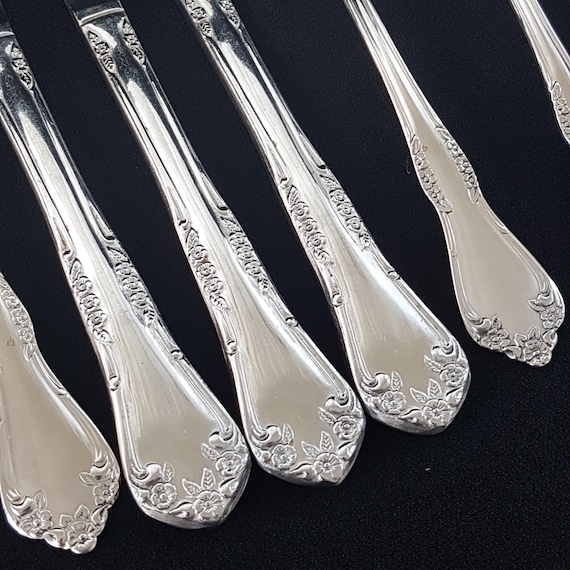 1960s Oneida Deluxe Chateau 5 Piece Stainless Steel Flatware Vintage Set for 3