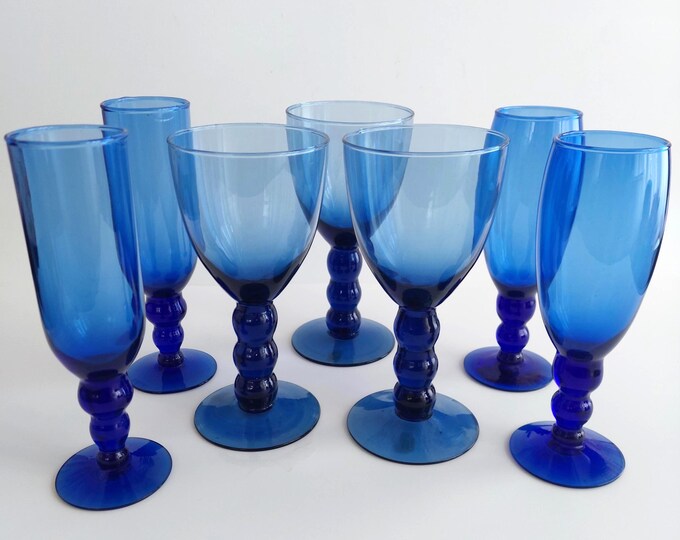 Cobalt Blue Hand Blown Wine or Champagne Glasses - Made in Mexico