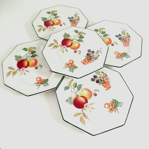 Set of 5 Vintage Johnson Brothers Fresh Fruit Six Inch Octagonal Bread Plates
