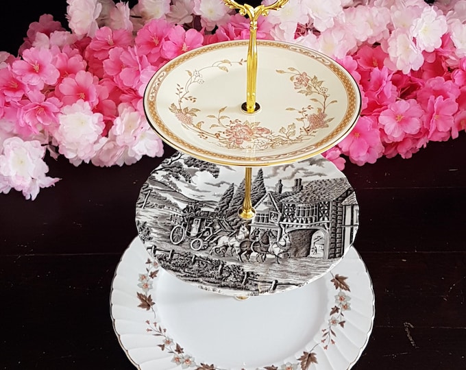 Rustic 3-Tier Farmhouse Cake Stand: Autumn Brown Dessert Platter for Tea Parties & Gifts