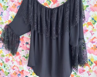 Black Lace Off The Shoulder Blouse Plus Size 18