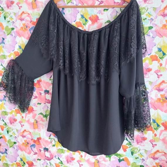 Black Lace Off The Shoulder Blouse Plus Size 18
