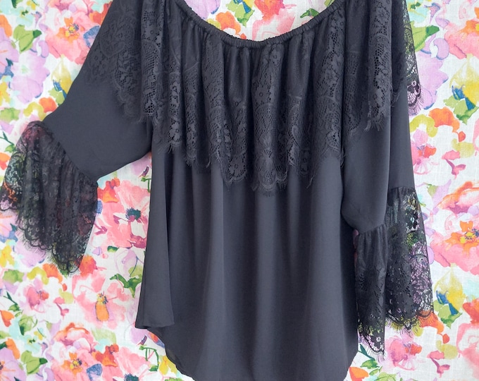 Black Lace Off The Shoulder Blouse Plus Size 18