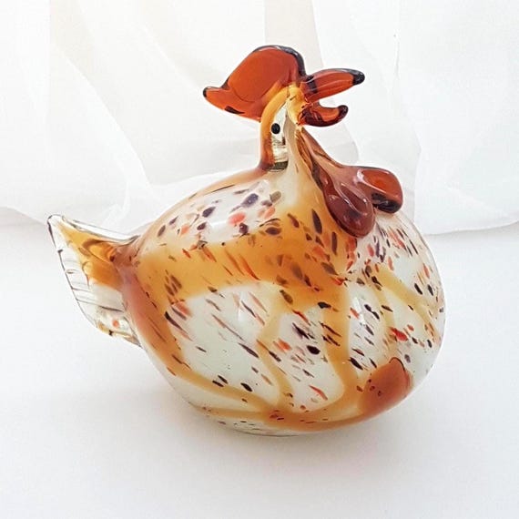 Handcrafted Glass Rooster Figurine: Farmhouse Decor, French Country Accent, Thanksgiving Centerpiece