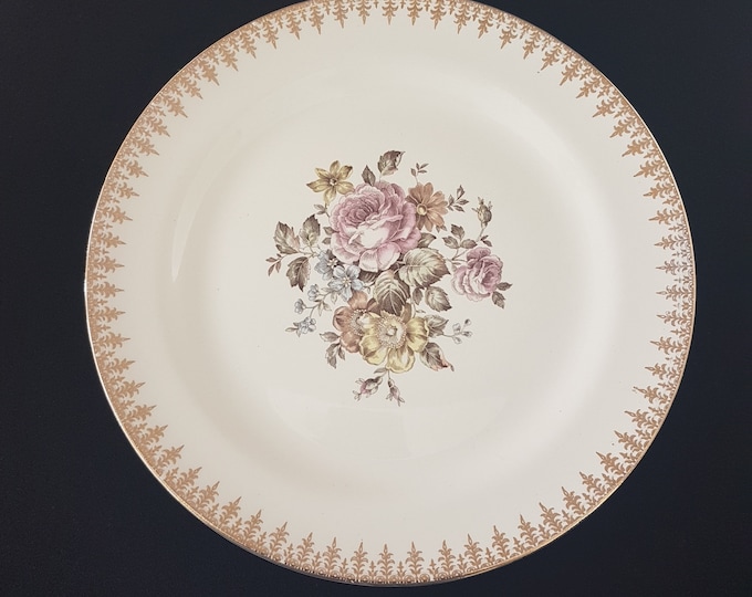 Homer Laughlin Nautilus HLC2423 Dinner Plate Set of 4, Rose Floral Center, Mid Century Dinnerware