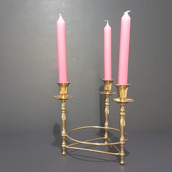 Brass Candle Holder 3-Arm Vintage Candelabra Circle Centerpiece