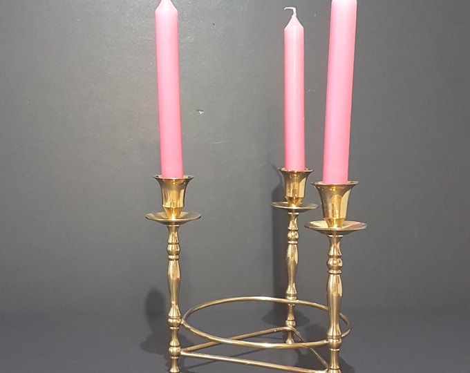 Brass Candle Holder 3-Arm Vintage Candelabra Circle Centerpiece